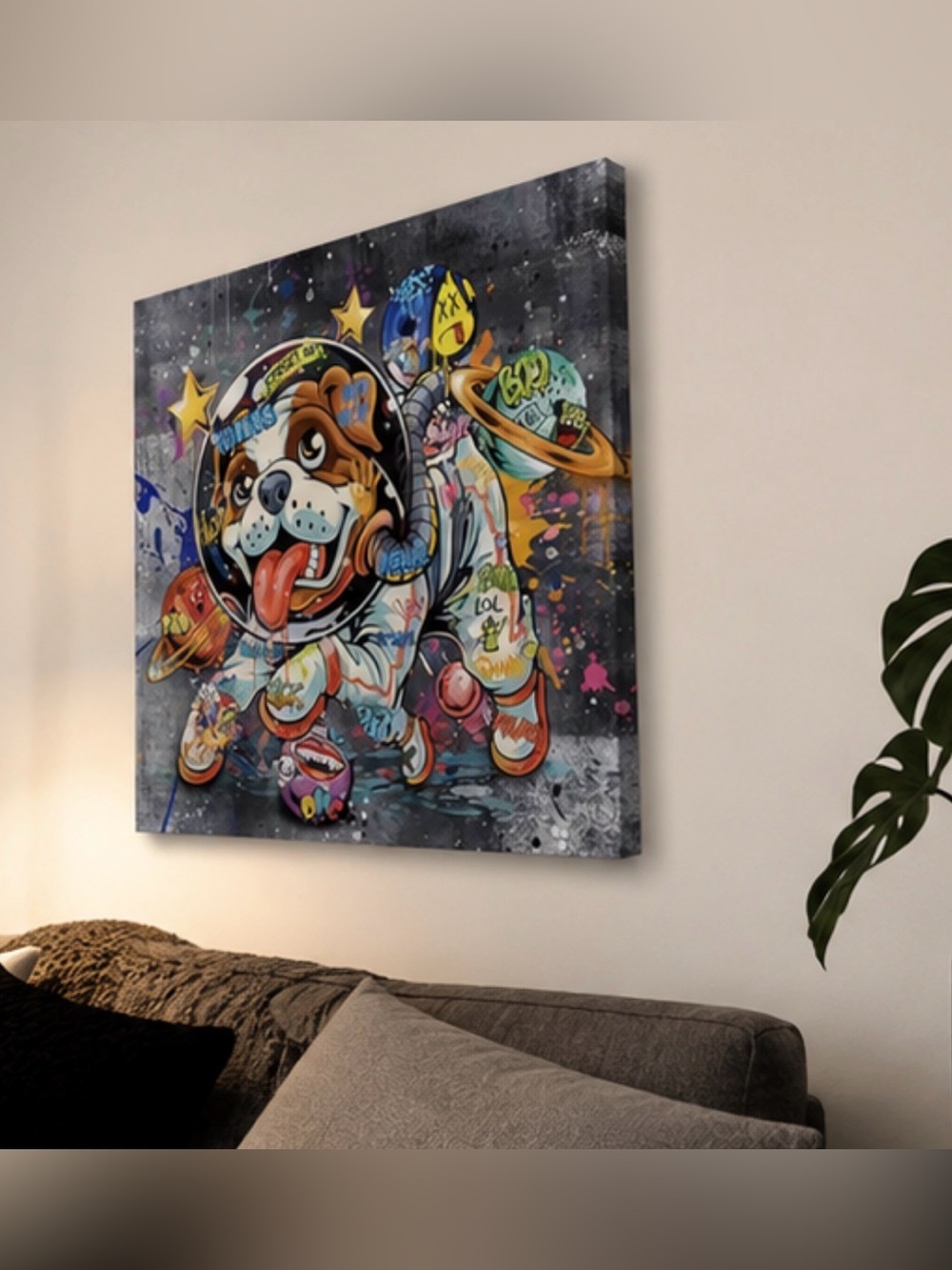 (New) Banksy Bulldog Wall Art /  wrapped canvas /  Graffiti Art